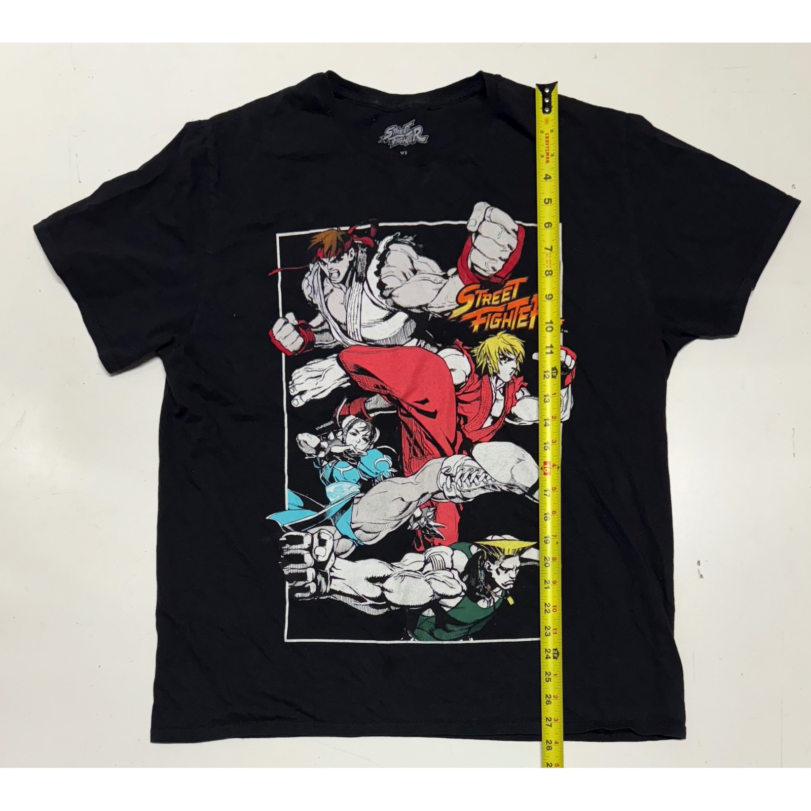 Street Fighter Xl Mens Black Graphic T Shirt Ryu Ken Chun Li Capcom Video Game